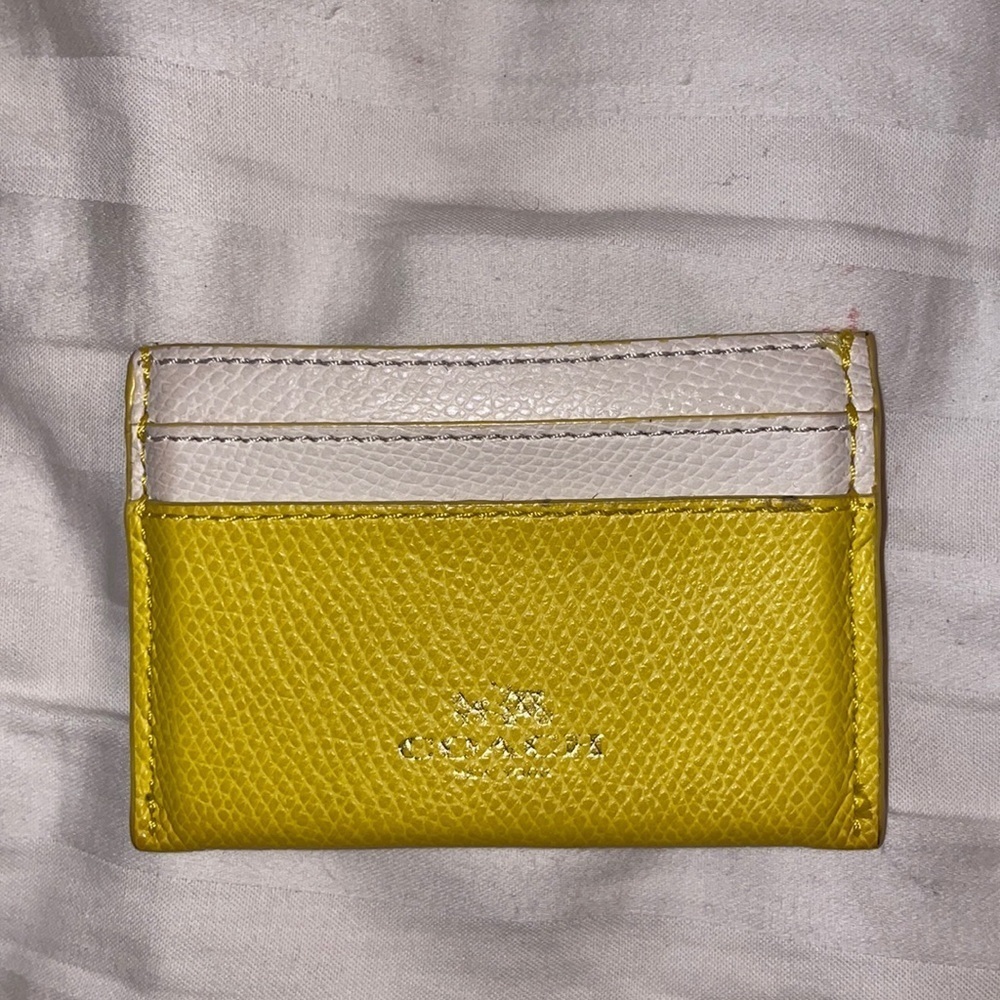 Coach yellow sunflower card holder buisness wallet clutch wristlet small leather